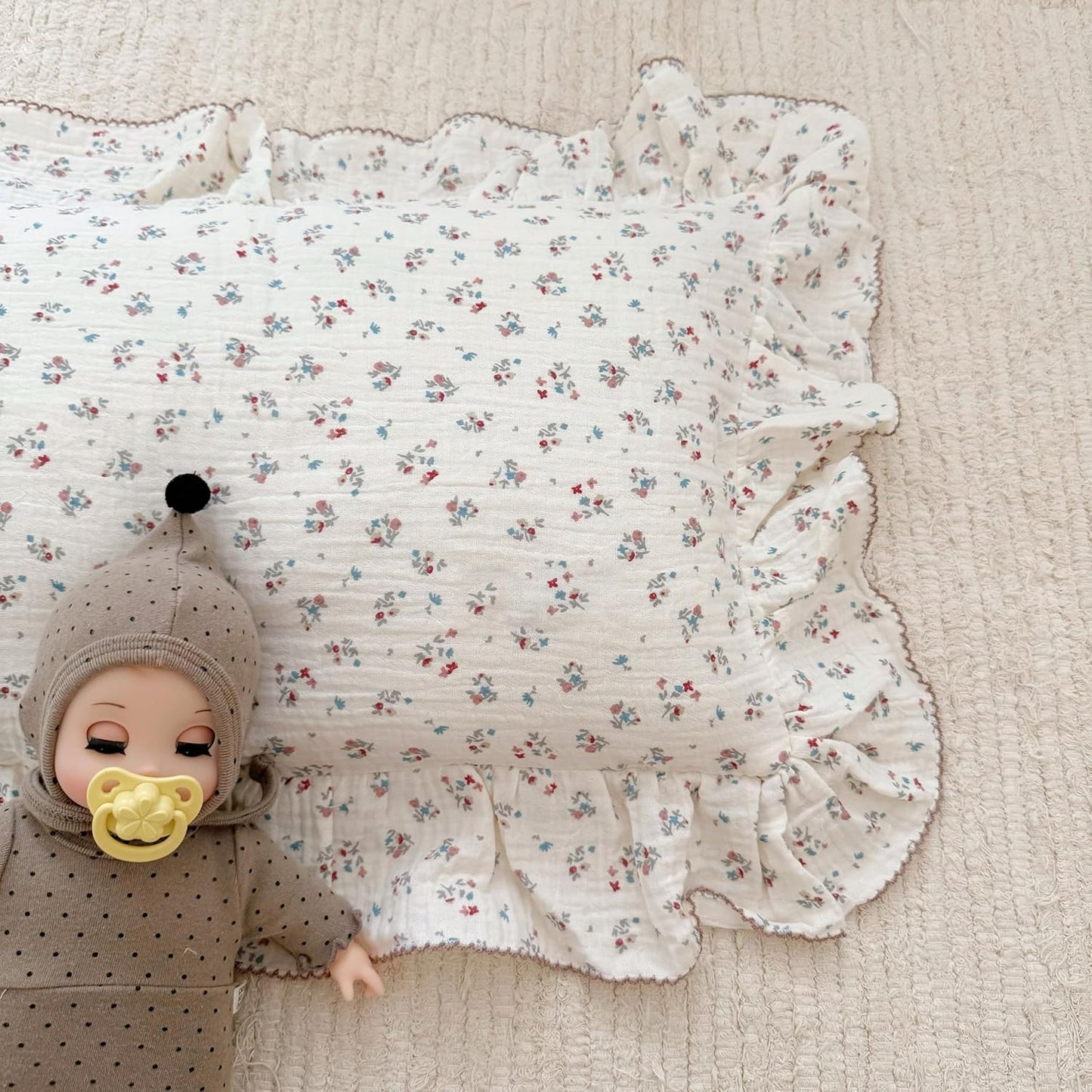 BuLuTu Cute Floral Print Pillowcases for Toddler Girls Boys, 14"x20", 1 pc, 2 Layers Muslin Cotton Pillow Cases for Crib Toddler Bed Pillow Cover, Envelope Closure, Machine Washable