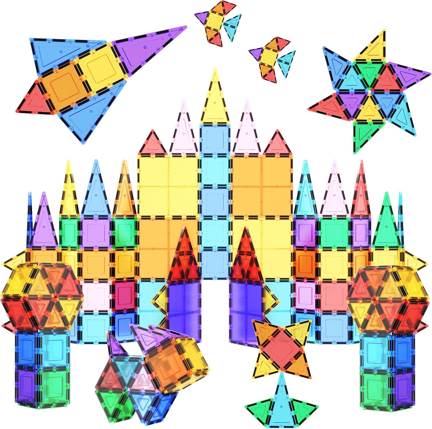 PicassoTiles 100 Piece Set 100pcs Magnet Building Tiles Clear Magnetic 3D Blocks Construction Playboards, Creativity Beyond Imagination, Inspirational, Recreational, Educational Conventional