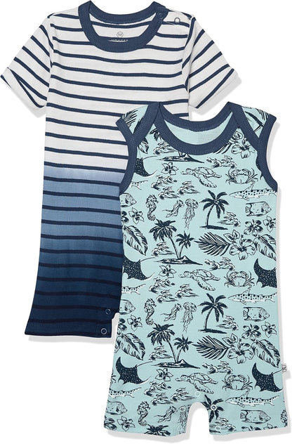 HonestBaby Short Sleeve and Tank Romper 100% Organic Cotton for Infant Baby and Toddler Boys