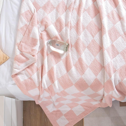 SeaRoomy Checkered Throw Blanket, Ultra Soft Microfiber Knit Throw Blanket, Cozy Fluffy Fuzzy