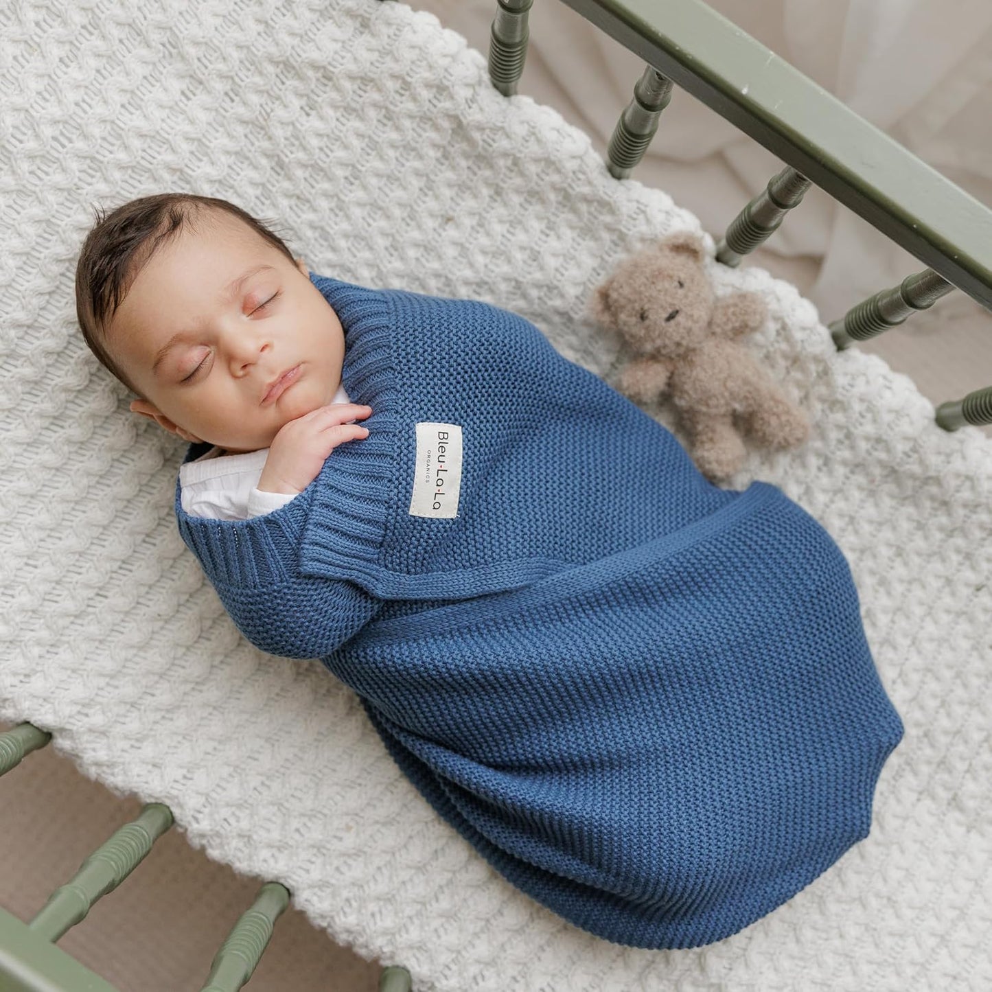 Heritage Knit Organic Cotton Receiving Swaddle Blanket for Boys - 100% Organic Soft Luxury Cotton
