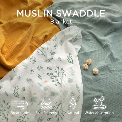 Muslin Swaddle Blankets for Newborns 3 Pack, Soft & Breathable Baby Receiving Blankets 35” x 43”