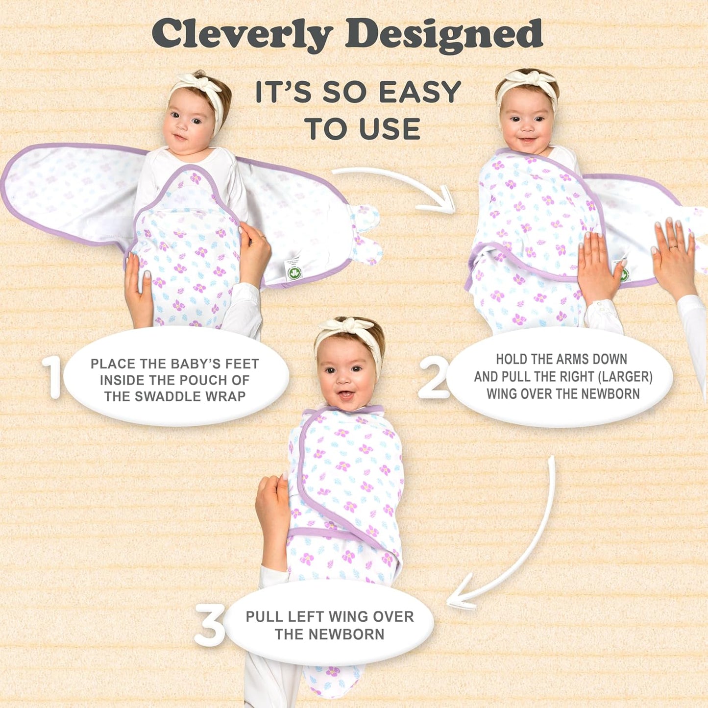 Bublo Baby Swaddles for Newborns – 3-Pack Infant Swaddles 0-3 Months – Adjustable Swaddle Sleep