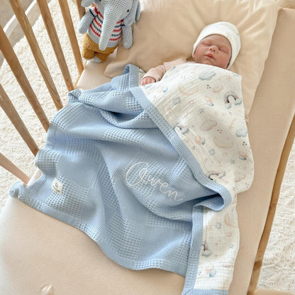 Personalized Baby Blanket with Name – Handmade 100% Organic Cotton Newborn Gift | Custom Knit