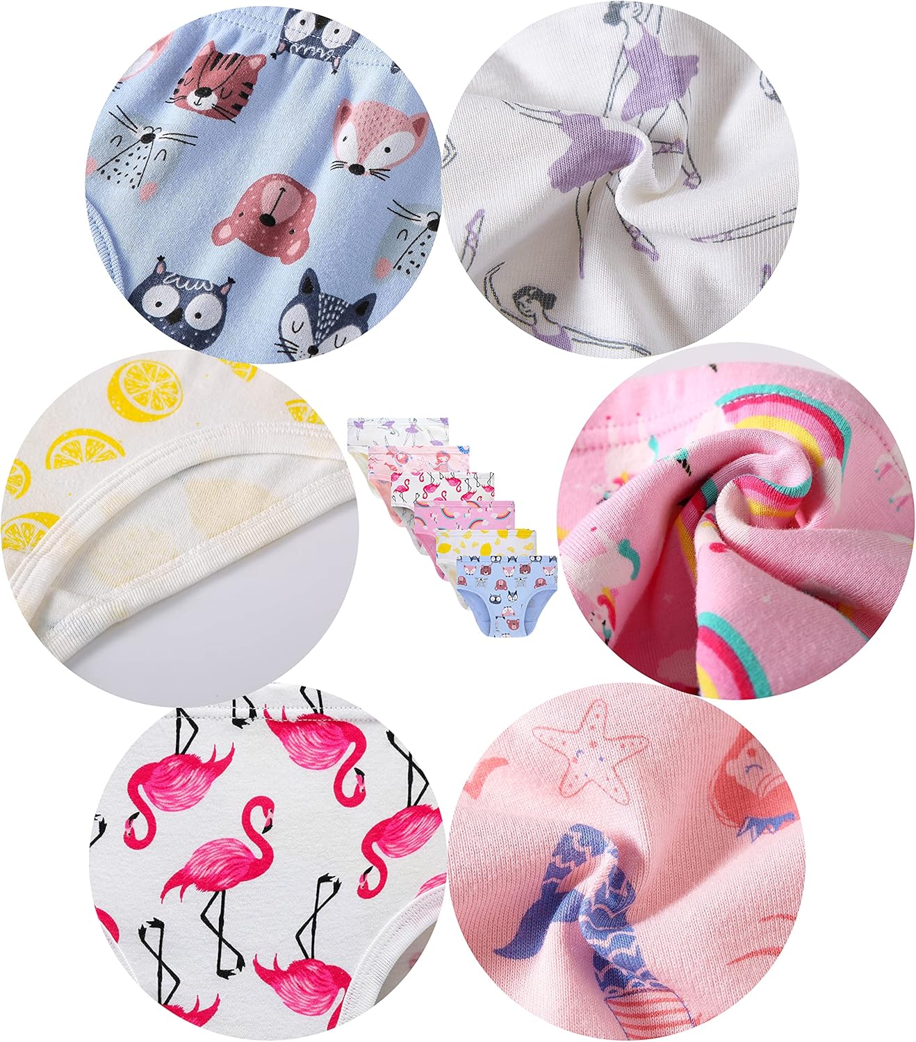 Cadidi Dinos Little Girls' Soft Cotton Underwear Kids Cool Breathable Comfort Panty Briefs Toddler Undies(Pack of 6)