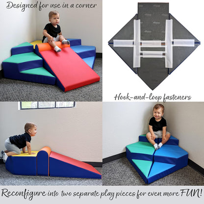 Factory Direct Partners 13383 SoftScape Step Up and Slide Corner Climber, Indoor Active Play Structure for Toddlers and Preschoolers (4-Piece) - Contemporary