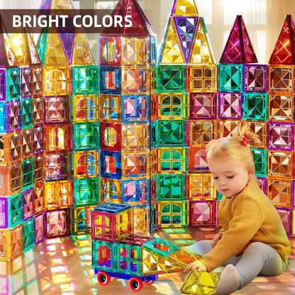 TEMI Magnetic Tiles,Building Blocks, Magnets Building Set, Learning & Education Toys Christmas Toy Gift for Ages 3 4 5 6 7 8+ Year Old Toddler Kids Boys and Girls (Magnetic Tiles-180pcs)