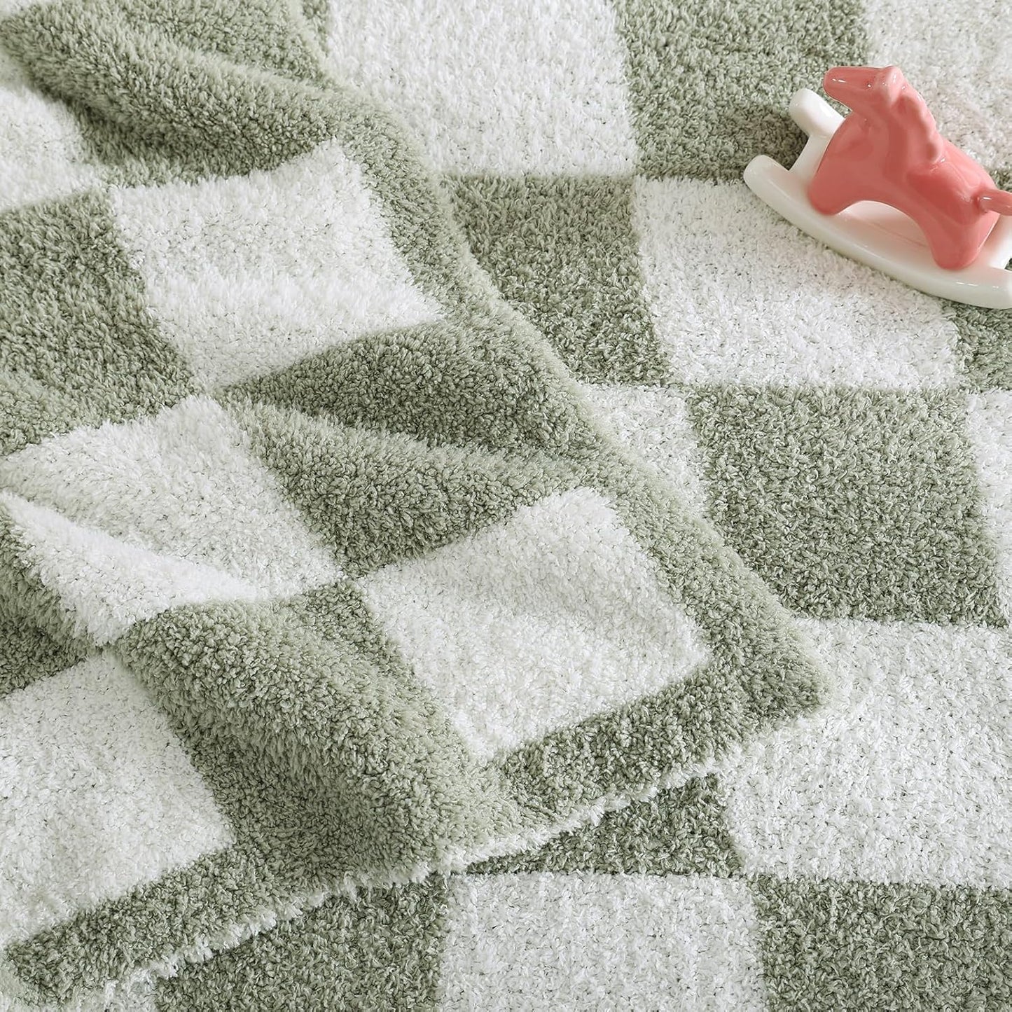 WRENSONGE Checkered Throw Blanket, Sage GreenSoft Cozy Fluffy Warm Hand Made Throw Blankets for