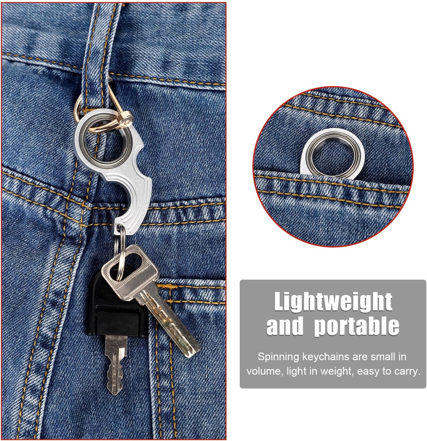 2pcs Key Chain Spinner Fidget Toy, Portable Finger Spinning Keychain with 2pcs Key Ring Funny Key