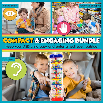 Autism & Prosperity Autism Sensory Products Bundle - Sensory Toys for Kids with Autism, Rainmaker Bubblers Spiky Sensory Balls for Autistic Children, Special Education Autism Toys Age 3 4 5 7 8 12