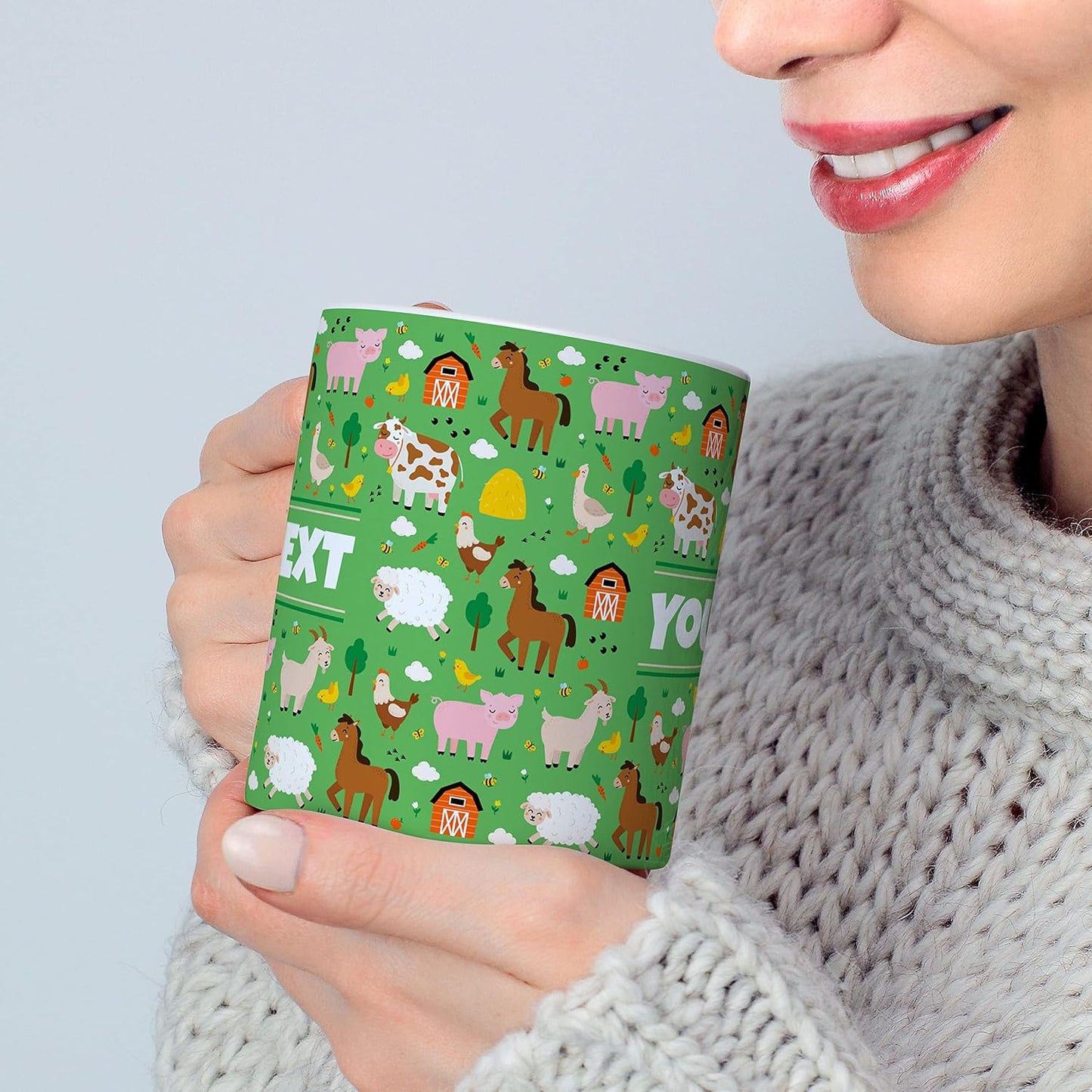 Personalized Mug for Kids - Farm Animals - Custom Name/Text, Ceramic Hot Chocolate/Cocoa/Coffee Cup for Boys/Girls, Birthday/Christmas/Holiday Gift - 15 oz, Black Handle