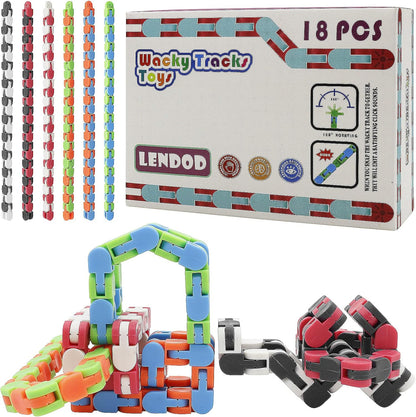 18 Pack Wacky Tracks Snap and Click Fidget Toys Finger Sensory Toys, 24 Links Snake Puzzles for Stress Relief, Party Bag Fillers, Party Supplies