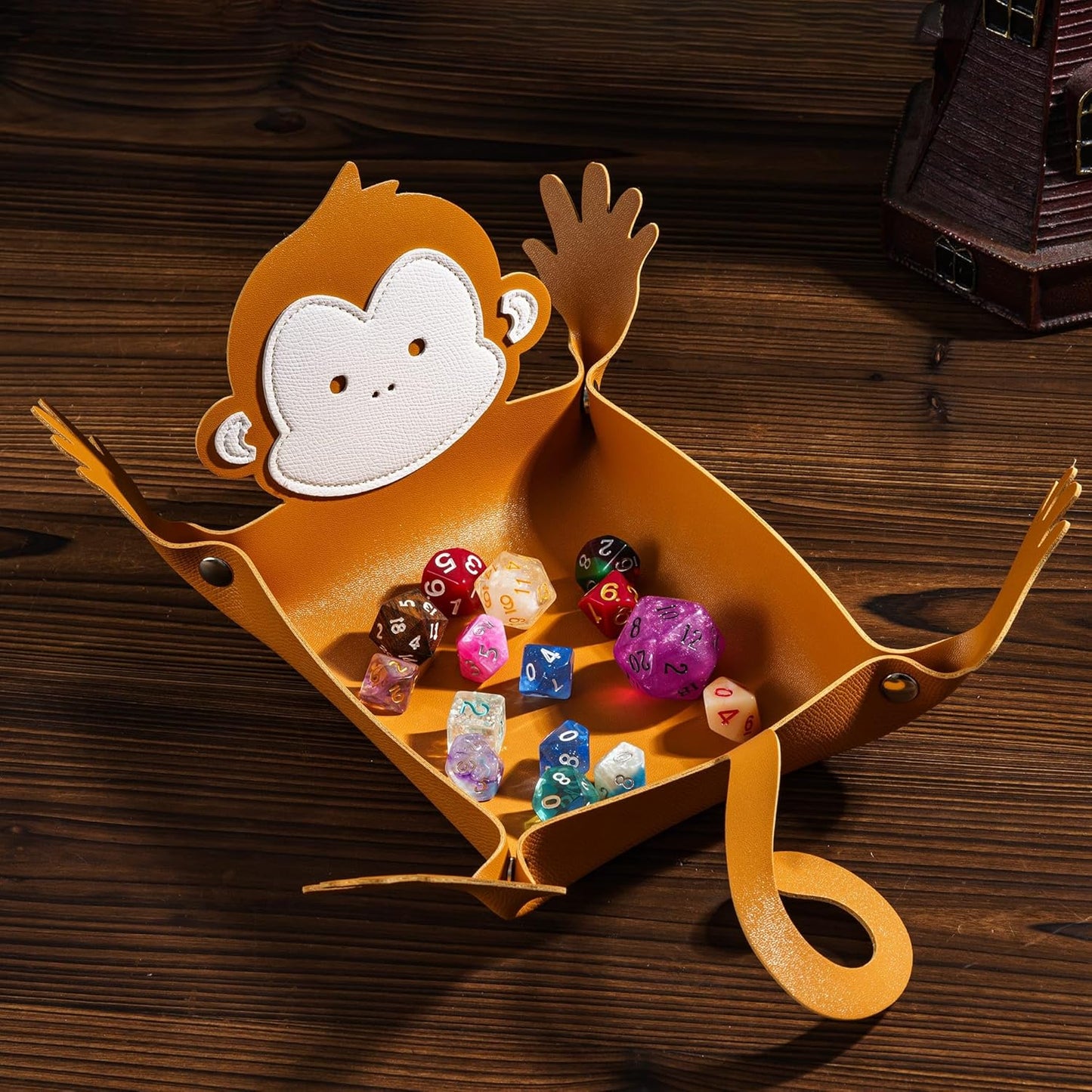Monkey Dice Tray Portable Dice Rolling Tray PU Leather Monkey Shape Dice Holder D&D Gift for RPG Game Players