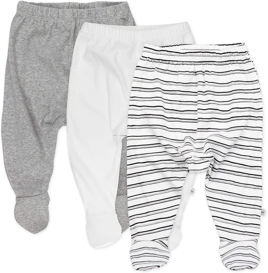 HonestBaby 3-pack Footed Pants Roomy Fit Pull on Bottoms 100% Organic Cotton for Infant Baby Boys, Girls, Unisex