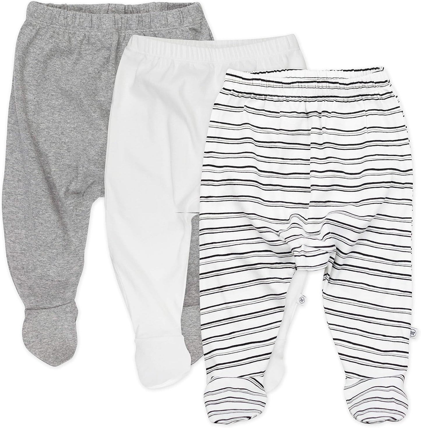 HonestBaby 3-pack Footed Pants Roomy Fit Pull on Bottoms 100% Organic Cotton for Infant Baby Boys, Girls, Unisex