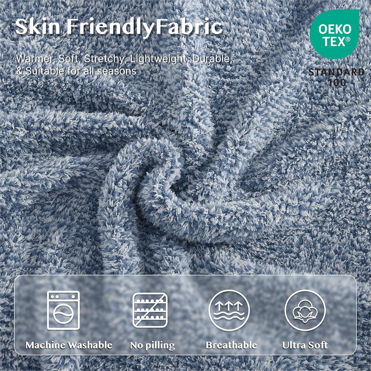 WRENSONGE Throw Blanket Cationic Dyeing Blue Soft Cozy Fluffy Warm Hand Made Throw Blankets for