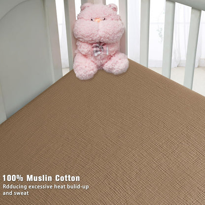 Muslin Crib Sheets for Boys Girls 100% Cotton Fitted Baby Crib Sheet 2 Pack Soft and Breathable for