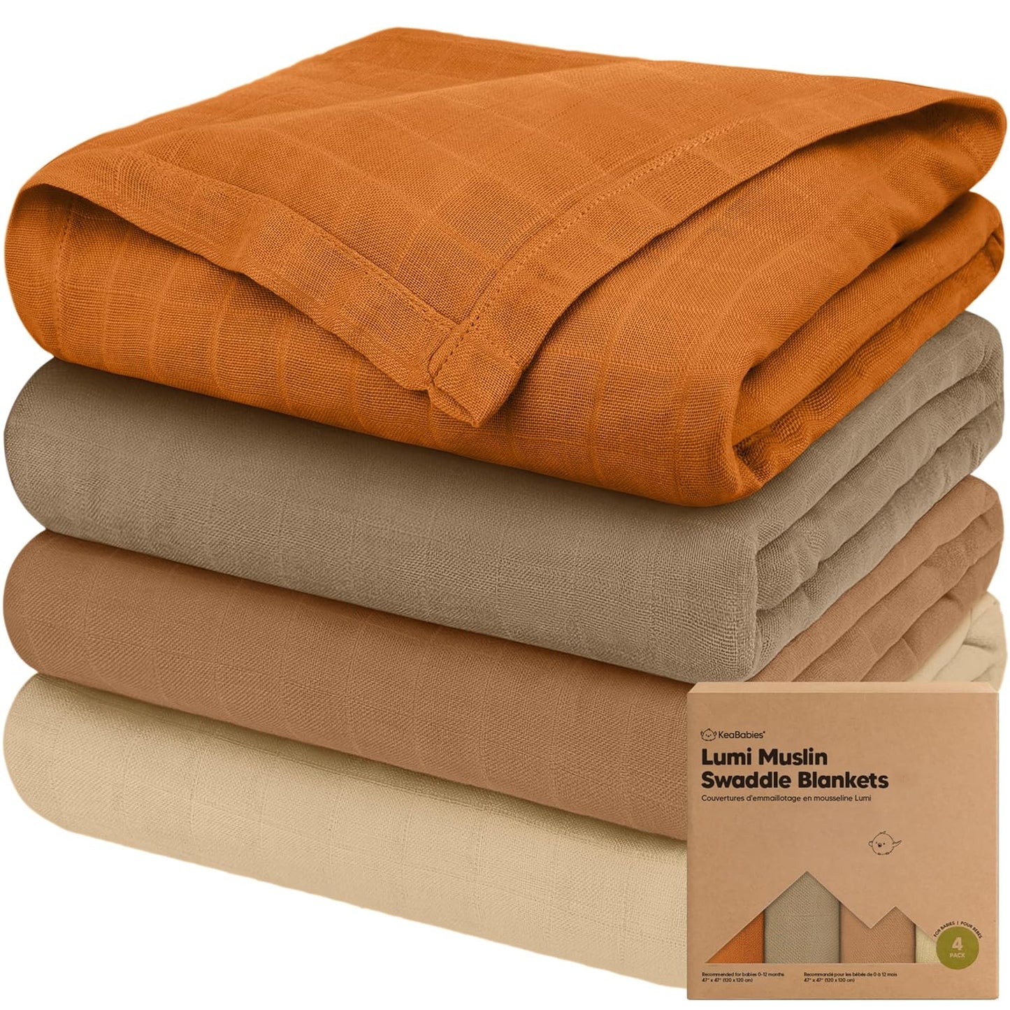 4-Pack Muslin Swaddle Blankets for Boys, Girls - Organic Baby Swaddles for Newborns, Soft &