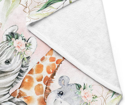 UNIQUE Rose Flowers Safari Ultra Soft Fleece Baby Blanket 30x40in, Cute Zebra Hippo Giraffe Baby Blanket, Girl