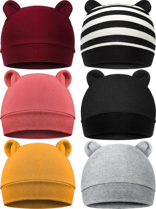 Geyoga 6 Pieces Newborn Baby Hat Bear Ears Infant Caps Baby Boy Girl Toddler Hats Infant Beanie Caps for 0-3 Months