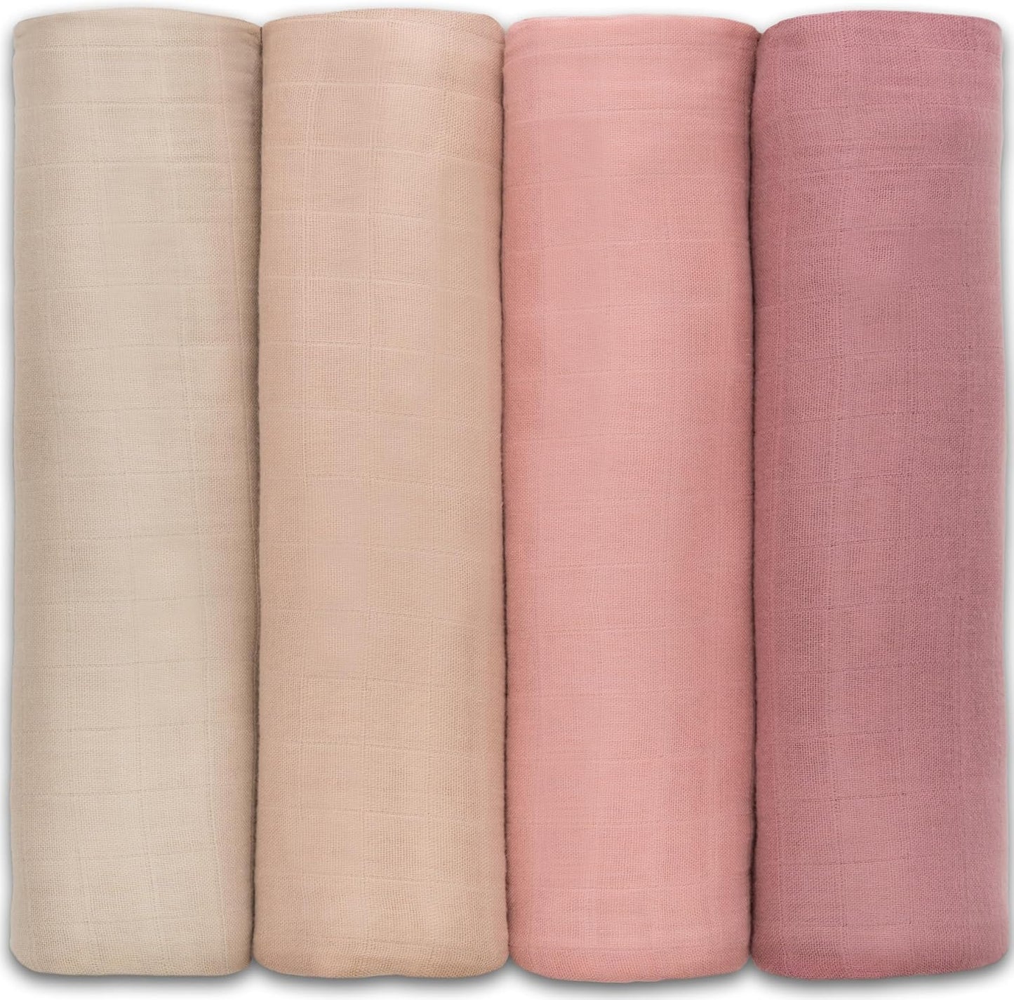 Comfy Cubs Muslin Swaddle Blankets Pack of 4, 47 x 47 Inches, Soft Cotton Baby Blanket Set, Large Multipurpose Swaddling Wraps for Newborns - Self-Soothing Swaddle - Cream, Blush, Bold Blush, Mauve
