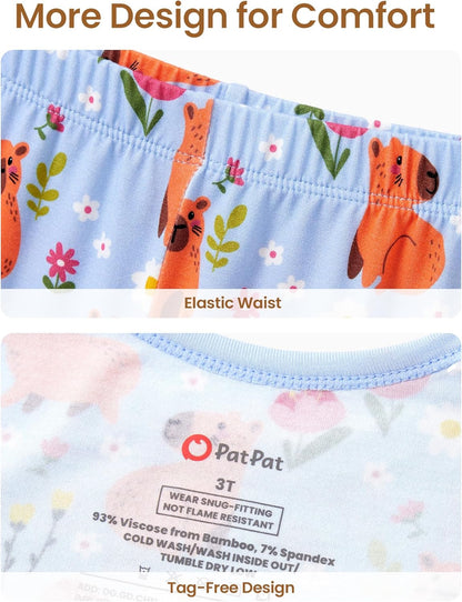 PATPAT Bamboo Viscose Pajama Set for Toddlers with Improved Tensile Strength, Snug Fit Pjs Sleeper for Baby Boys Girls Kids