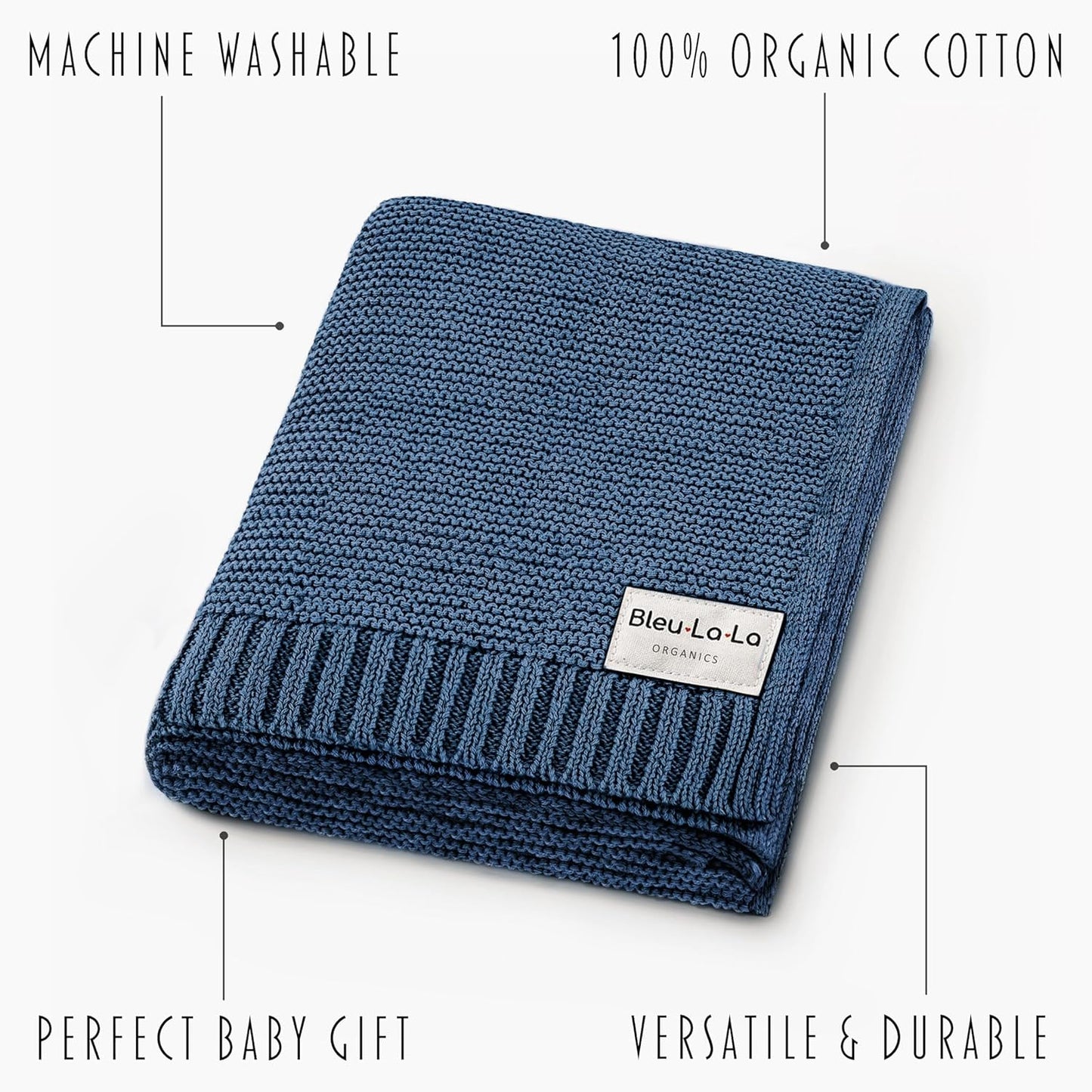 Heritage Knit Organic Cotton Receiving Swaddle Blanket for Boys - 100% Organic Soft Luxury Cotton