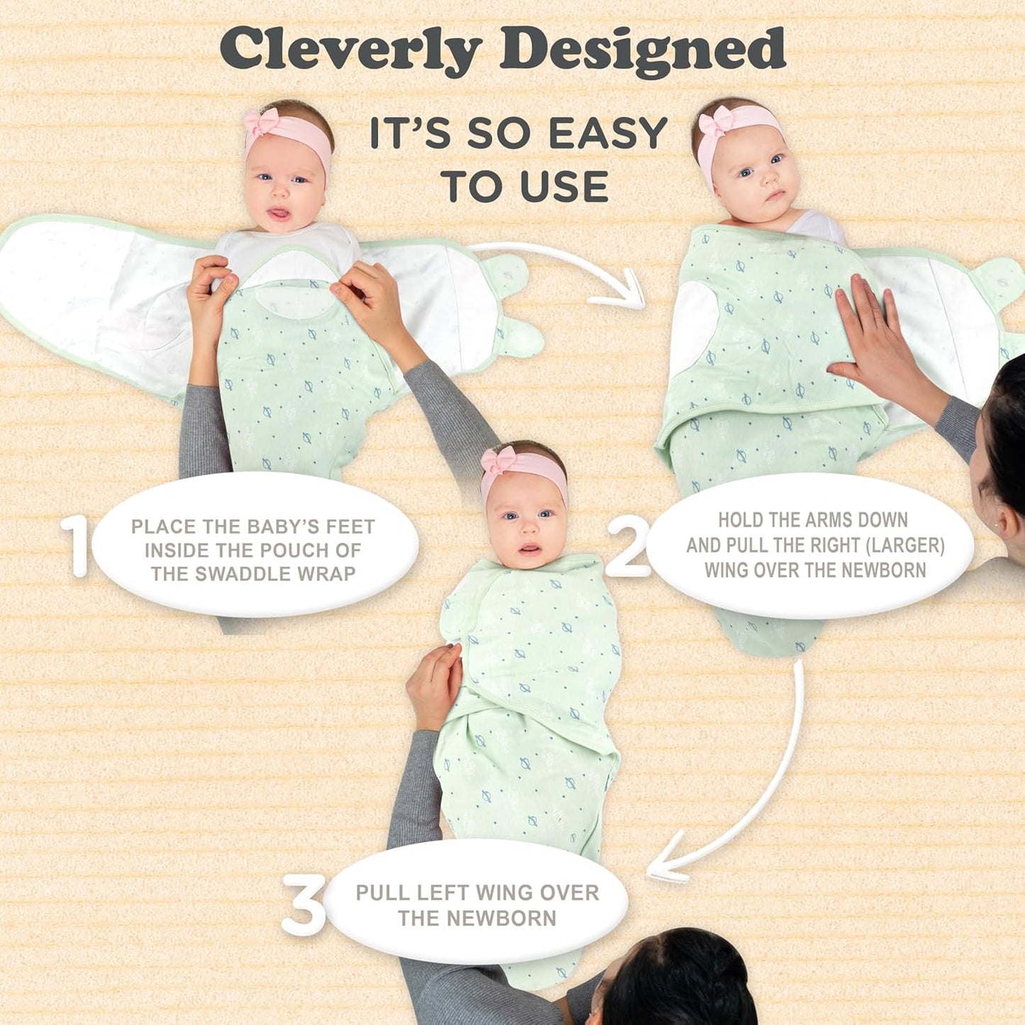 Bublo Baby Swaddles for Newborns – 3-Pack Infant Swaddles 0-3 Months – Adjustable Newborn Swaddle