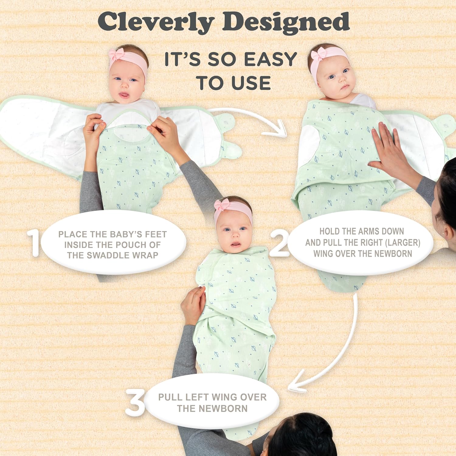 Bublo Baby Swaddles for Newborns – 3-Pack Infant Swaddles 0-3 Months – Adjustable Newborn Swaddle