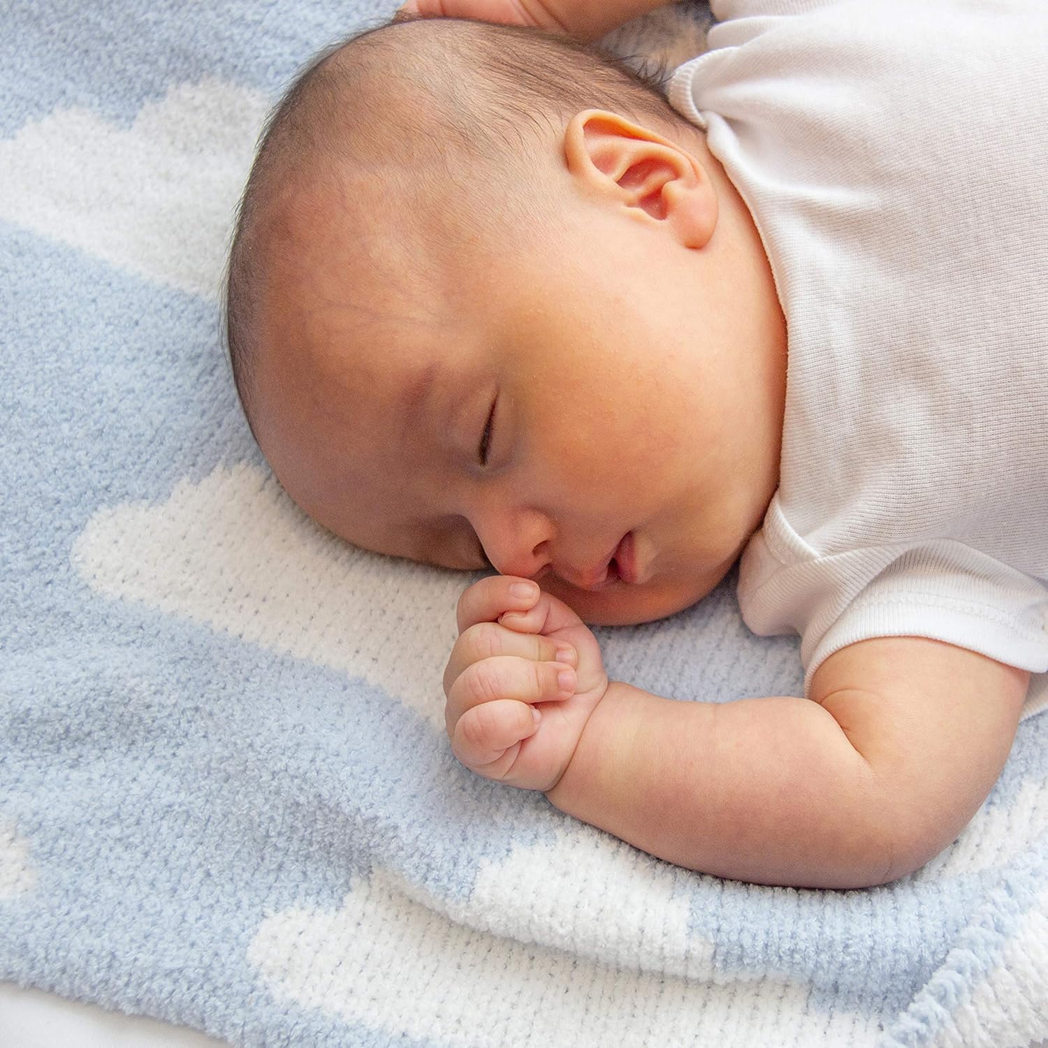 Living Textiles Blue Clouds Chenille Soft Baby Blanket Reversible Premium Cozy Fabric for Best