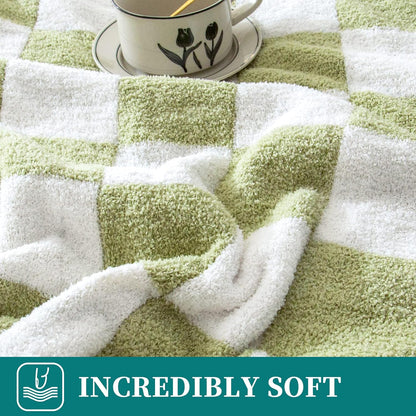 SeaRoomy Checkered Throw Blanket, Ultra Soft Cozy Reversible Checkerboard Fuzzy Blanket, Fluffy