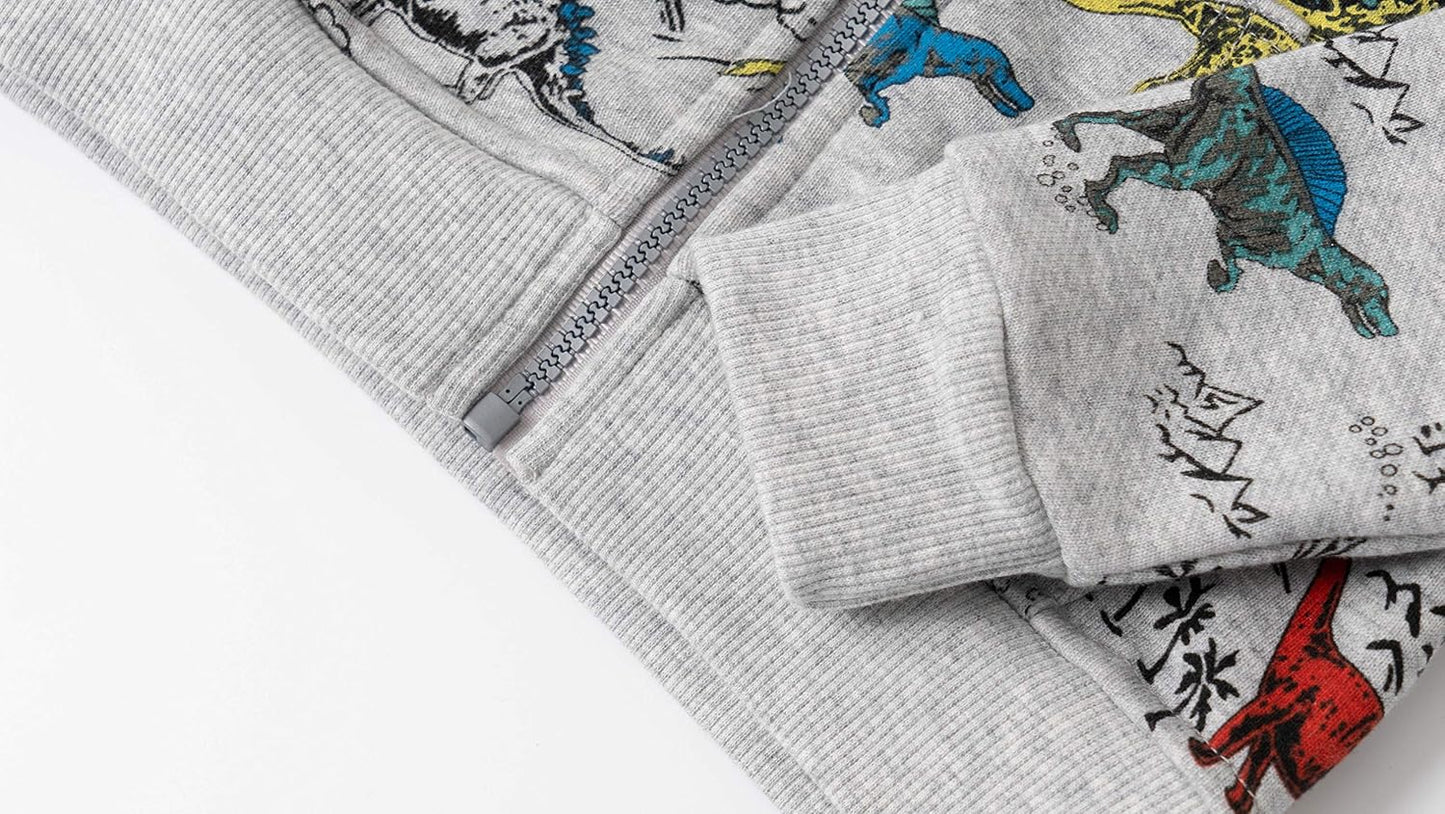 Baby Toddler Boys Dinosaur Hooded Zip Jacket Casual Outerwear Active Sweatshirt