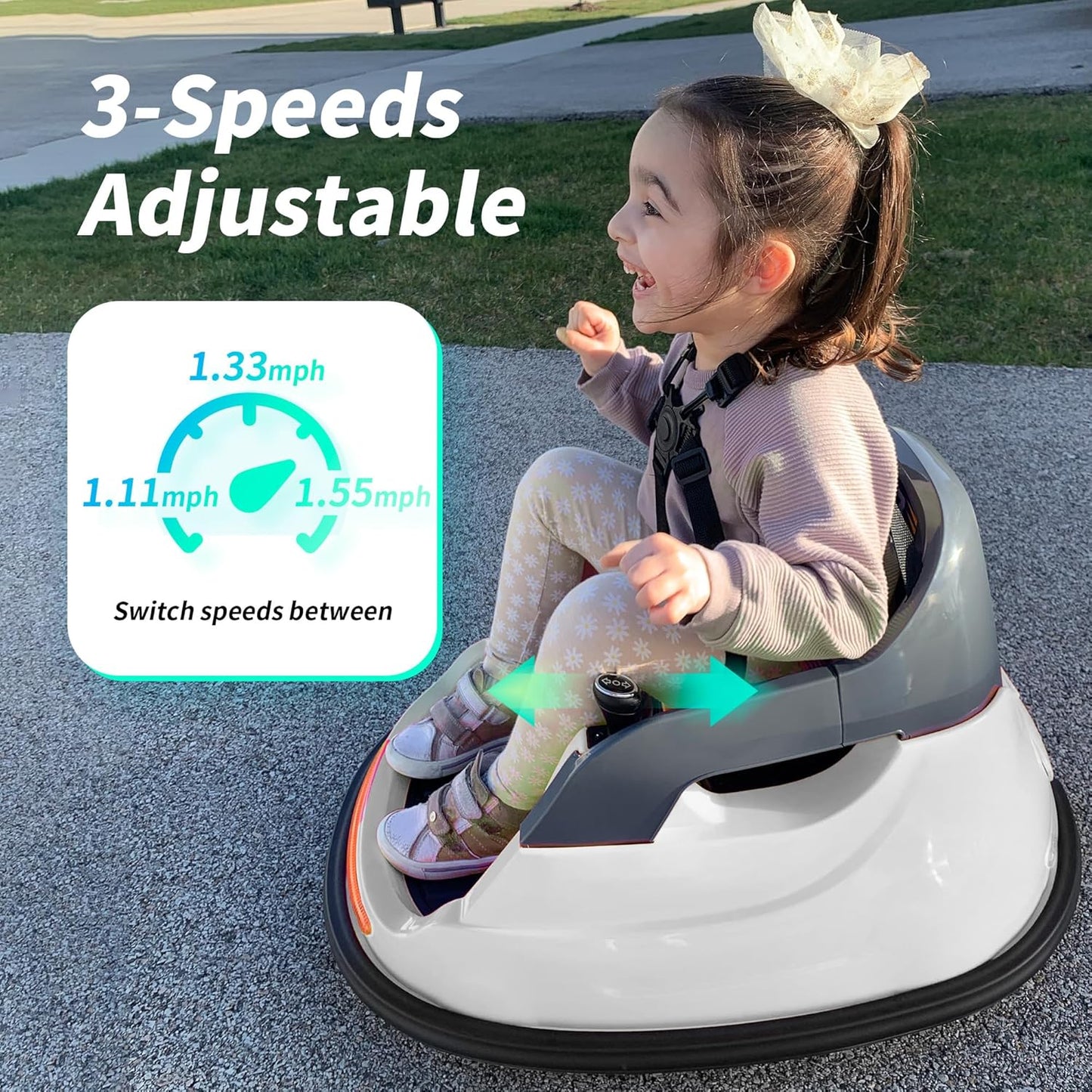 Baby Bumper Car, 6V Electric Kids Bumper Car for Toddlers with Remote Control, Bluetooth - White