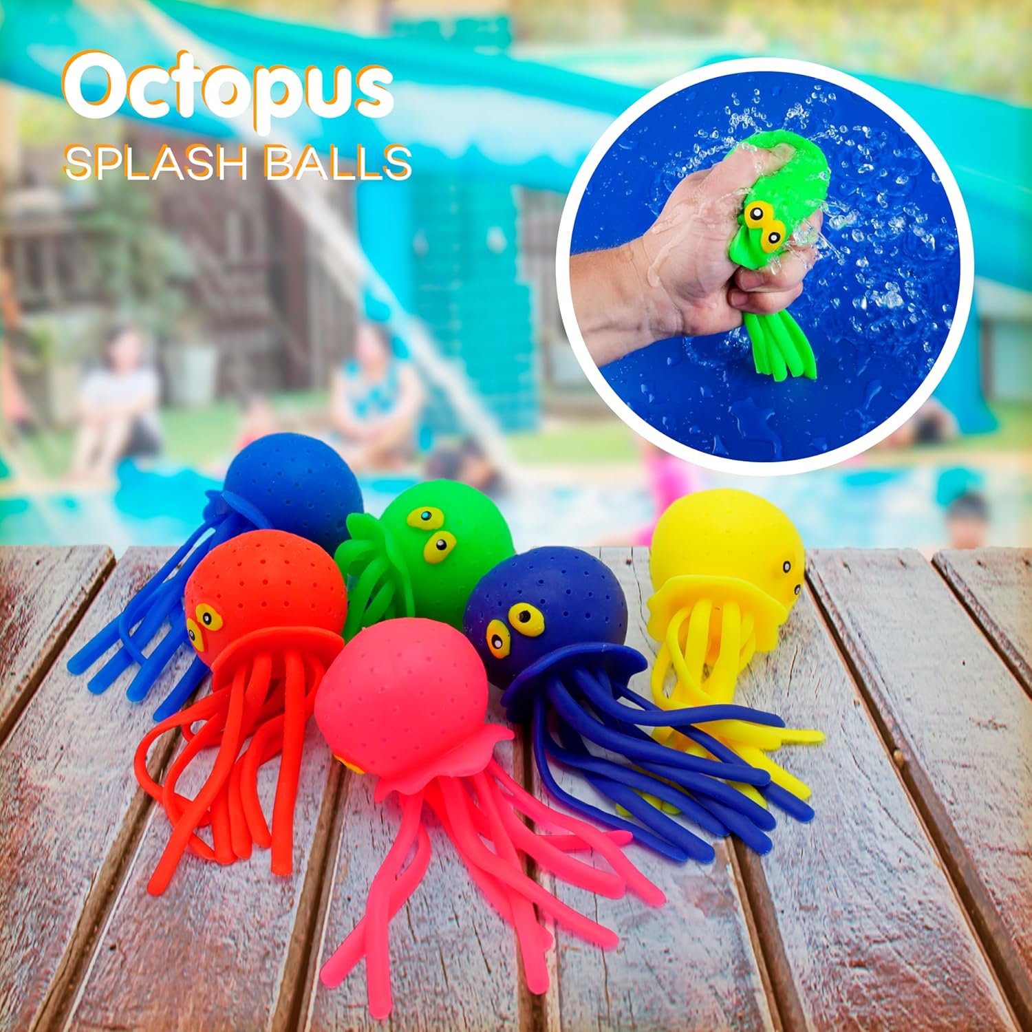 4E's Novelty Octopus Water Balls - Pack of 6 - Pool Toys for Kids Sensory Absorbent Water Splash