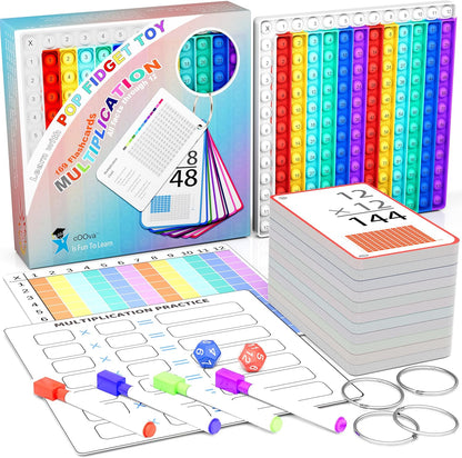 COOVA Multiplication Flash Cards + Multiplication Chart - Math Manipulatives Fact Cards - Mutiplication Game Flashcards - Times Table Multiplication Flash Cards 3rd Grade, 4th, 5th, 6th Grade
