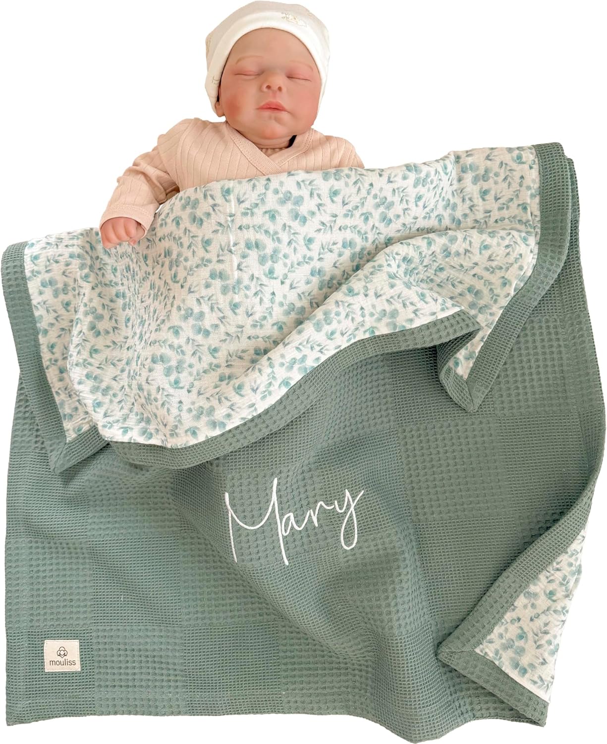Personalized Baby Blanket with Name – Handmade 100% Organic Cotton Newborn Gift | Custom Knit
