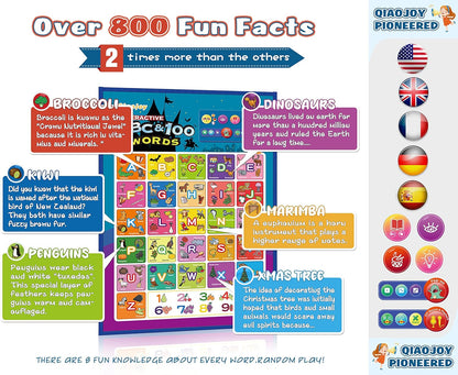 Bilingual Interactive for Kids Talking USA Map Alphabet Poster for Toddlers Learning and Educational Toys,Talking Educational Chart for Ages 3 to 12 Years Old,Learning ABC Letters for Preschool/Gift