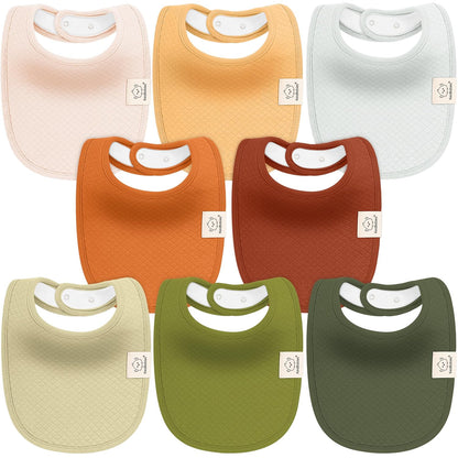 8-Pack Organic Baby Bibs for Girls, Boys - Quilted Cotton Cloth Baby Drool Bibs for Drooling and Teething Toddler, Newborn, Infant, Soft & Super Absorbent (Sahara)