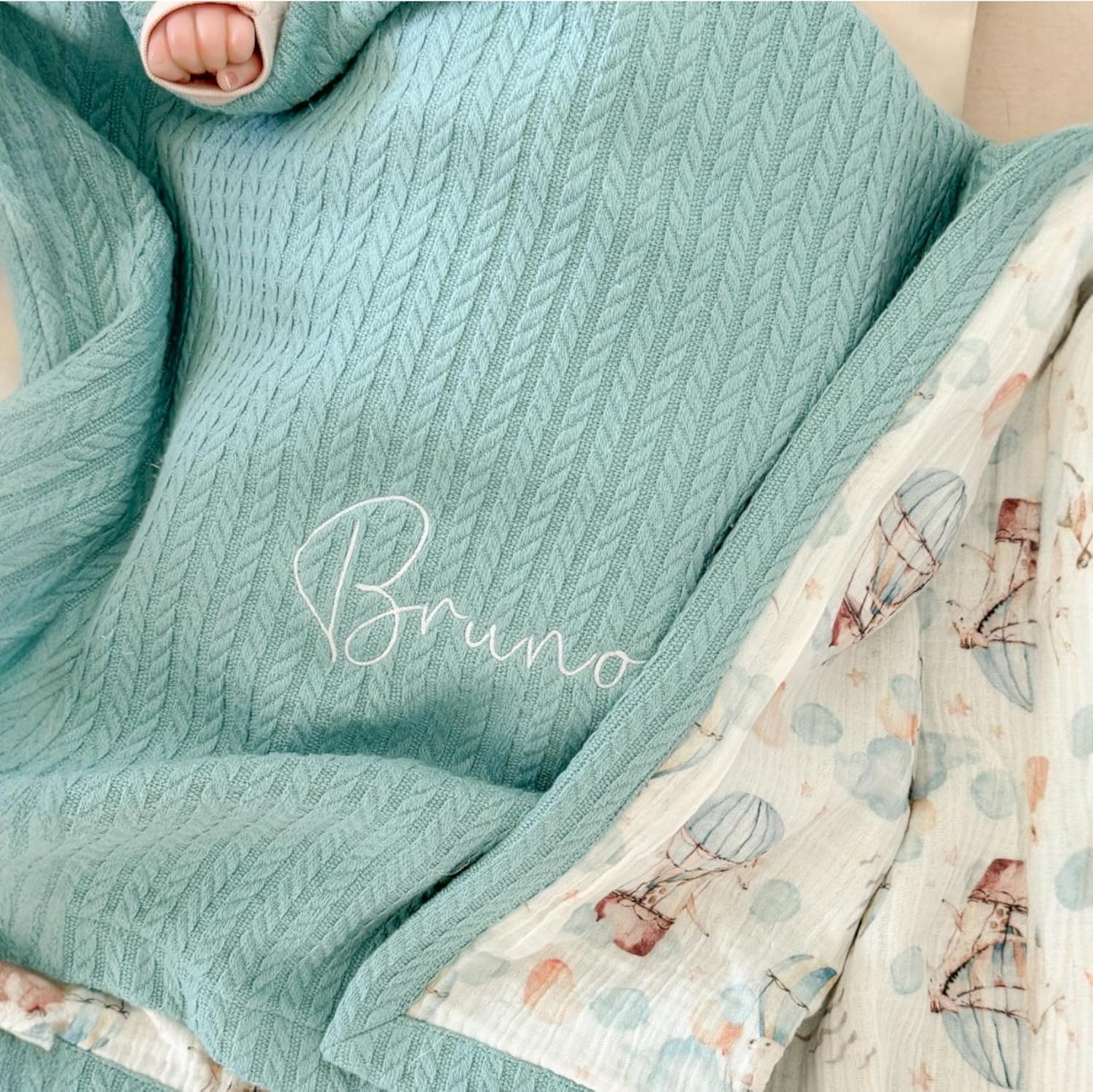 Personalized Baby Blanket with Name – Handmade 100% Organic Cotton Newborn Gift | Custom Knit