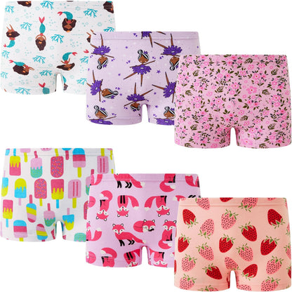 Cadidi Dinos Little Girls' Soft Cotton Underwear Kids Cool Breathable Comfort Panty Briefs Toddler Undies(Pack of 6)