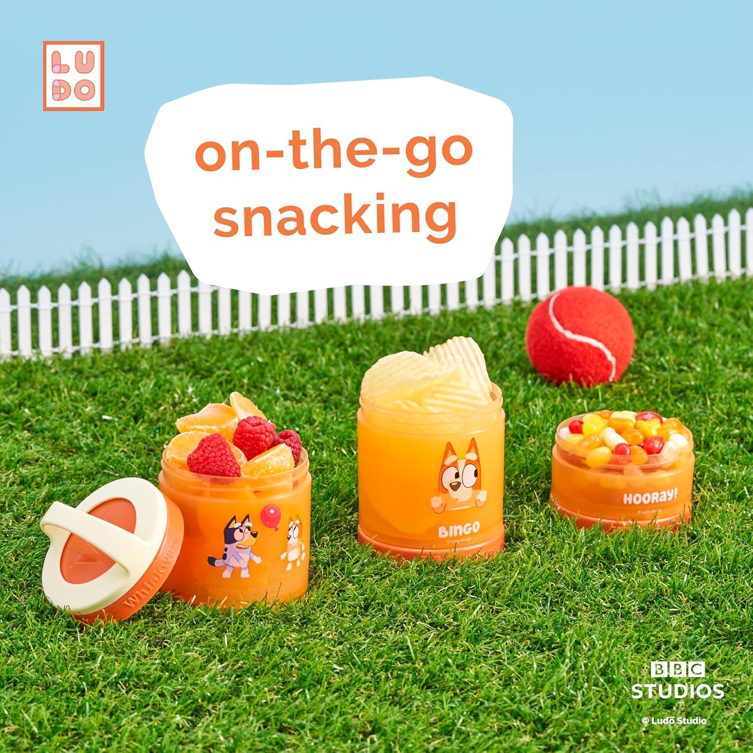 Whiskware Bluey Stackable Snack Containers for Kids and Toddlers, 3 Stackable Snack Cups for School