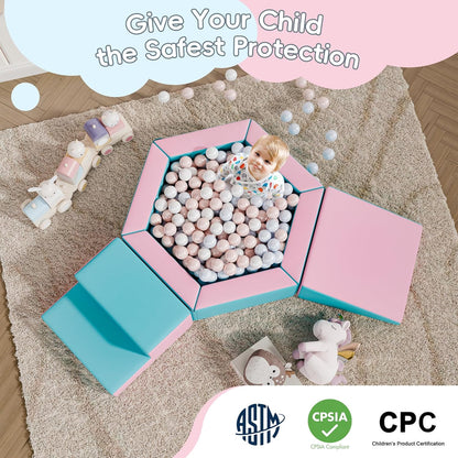 Foam Climbing Blocks for Girls Toddlers,Pink Soft Play Set Ball Pit,Climb & Crawl Foam Playset for Kids, Toddler Climber Indoor with Pad,Easy to Clean