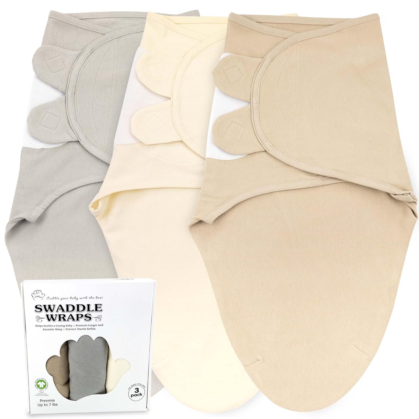 Bublo Baby Organic Preemie Swaddles 4-7 lbs - 3-Pack Premature Babies Swaddle Sleep Sack