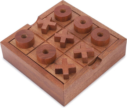 Ajuny Tic Tac Toe Classic Board Games for Kids and Adults with Decorative Storage Box Wooden Farmhouse Coffee Table Living Room Desk Decor Family Night Travel Game Best Gifts 5.9 Inch