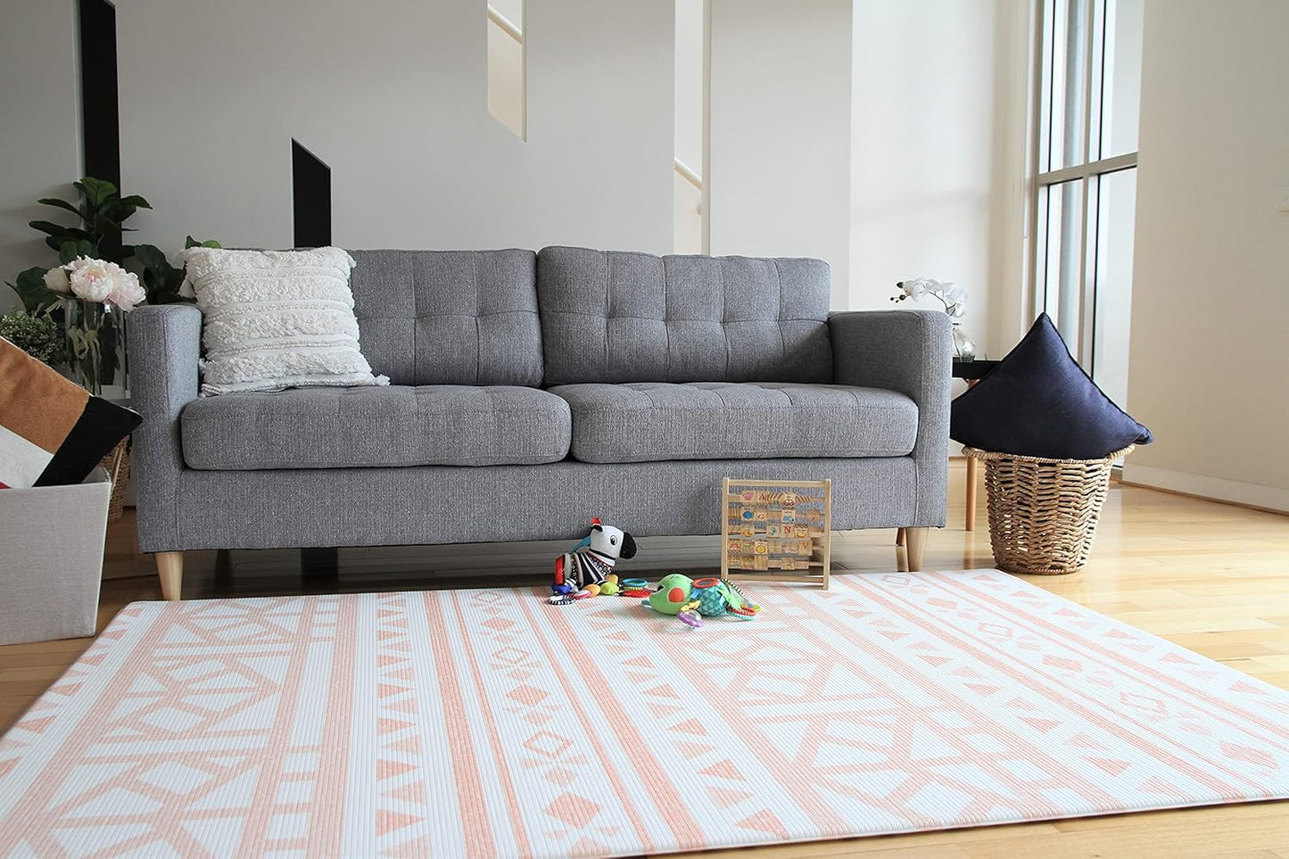 Cushmat Stylish Reversible Foam Play Mat (Large, Crystals - Gray Pink) - Soft, Waterproof, Durable Play mat for Infants, Babies, Toddler, Kids & Grownup - 6.5ft x 4.5ft