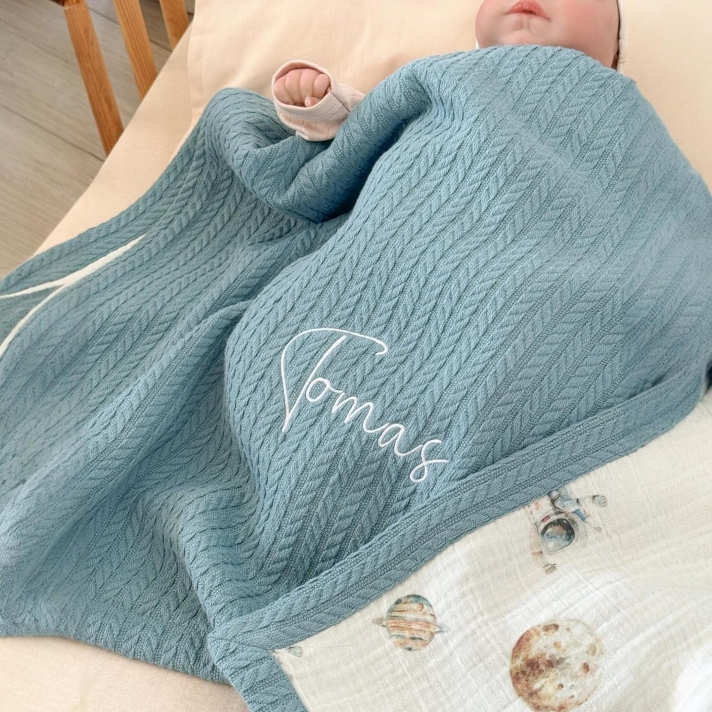 Personalized Baby Blanket with Name – Handmade 100% Organic Cotton Newborn Gift | Custom Knit