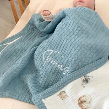 Personalized Baby Blanket with Name – Handmade 100% Organic Cotton Newborn Gift | Custom Knit