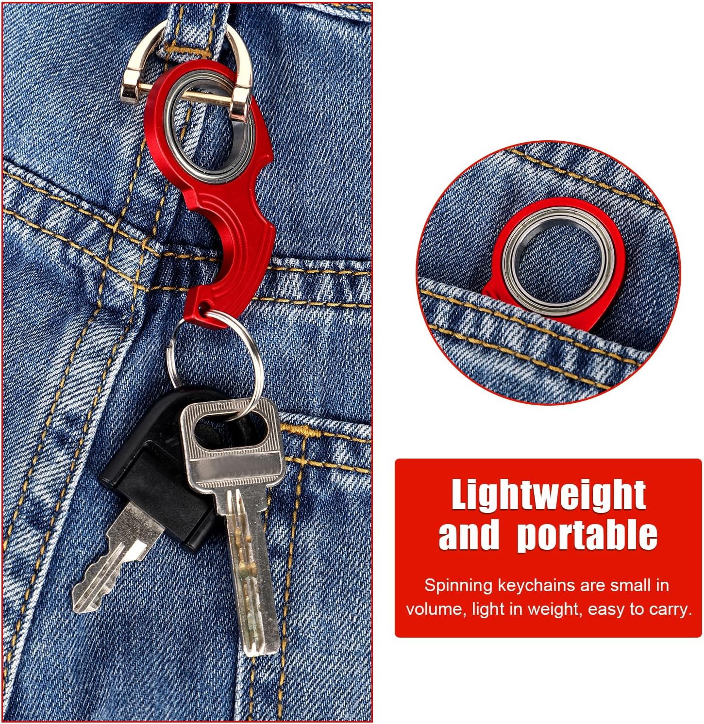 2pcs Key Chain Spinner Fidget Toy, Portable Finger Spinning Keychain with 2pcs Key Ring Funny Key