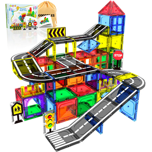 Magnetic Tiles - Road Set, Magnetic Building Blocks, Preschool Montessori Toys Gift for 3+ Year Old