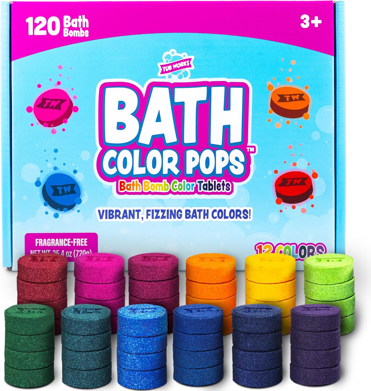 Tub Works® Bath Color Pops™ Moisturizing Kids Bath Bombs, 120 Count | Bath Bomb Refills for Bath